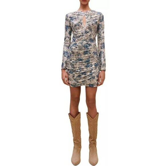 Maje $595 Sequins Mini Dress Raquine Blue Silver Size 40 Large - Picture 2 of 9